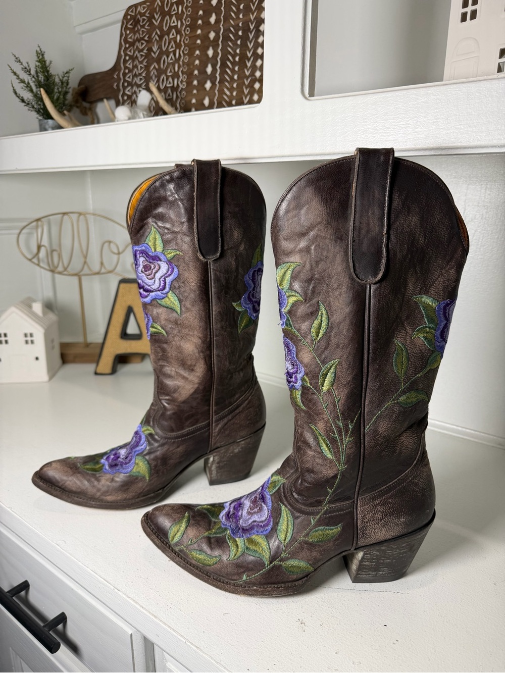 Old Gringo Womens 8B Brown Leather Floral Embroidered Cowboy Boots Western